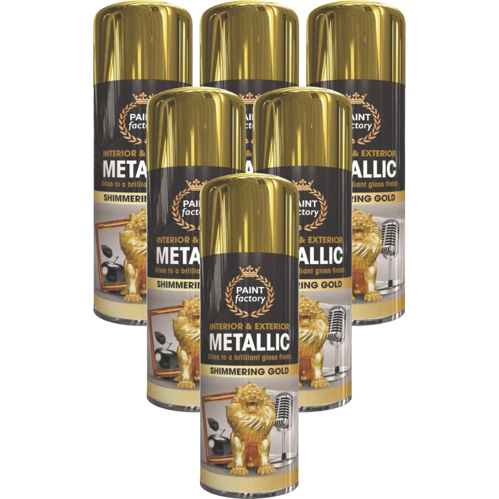 6 x 400ml METALLIC GOLD Spray Paint Aerosol Gloss Wood Metal Plastic