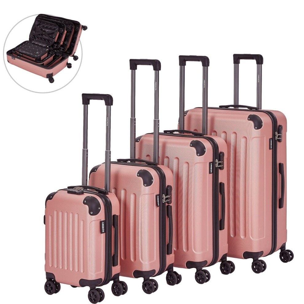 AREBOS Travel Suitcase Set 4 Hard Case Trolley Suitcase Set S-M-L-XL Set Rose gold