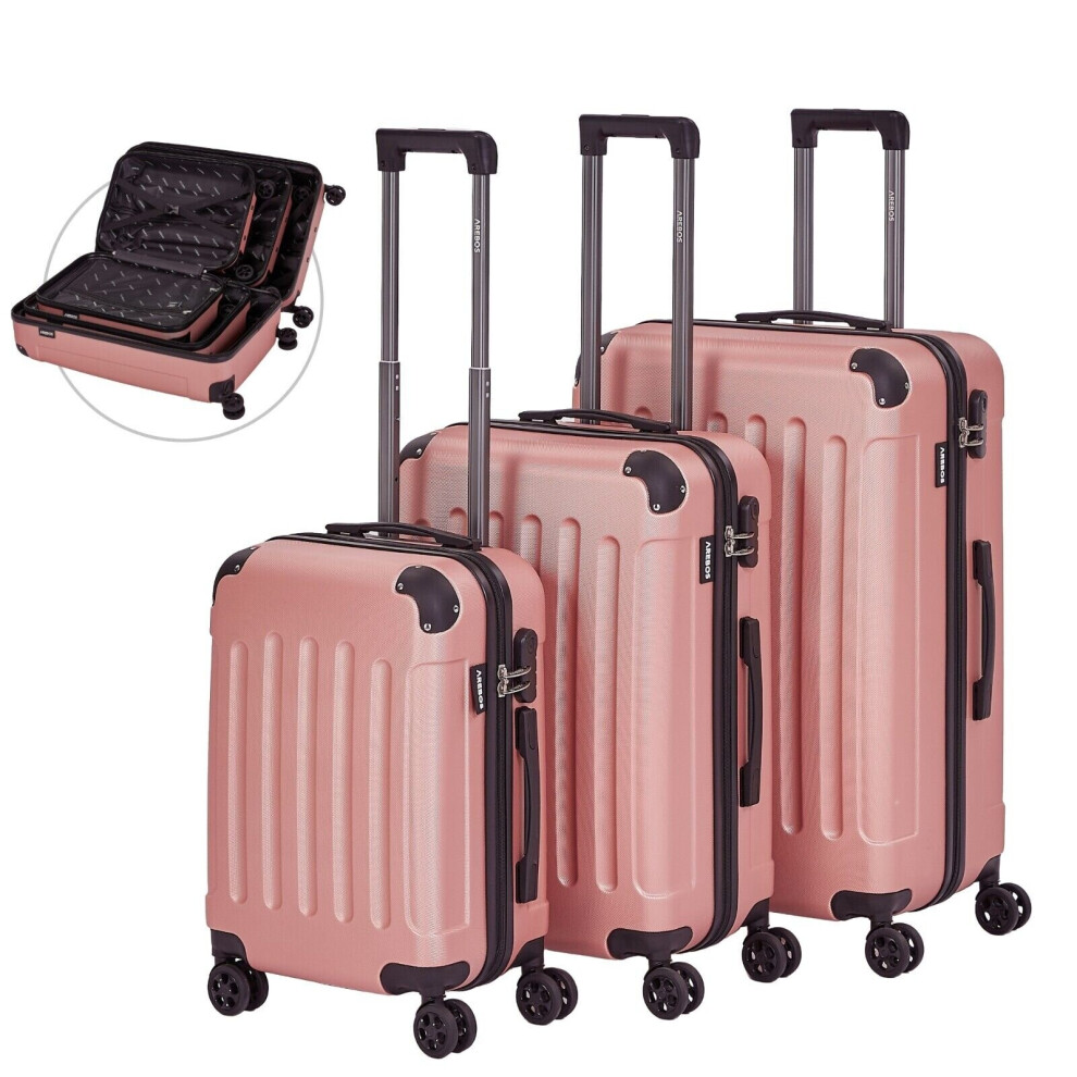AREBOS Travel Suitcase Set 3 Hard Case Trolley Suitcase Set S-M-L Set Rose gold