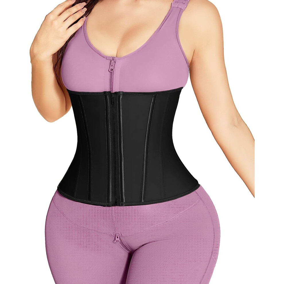 (Black, X-Large) Waist Trainer for Women, Weight Loss Sports Girdle with Zipper, Body Shaper for Tummy Control