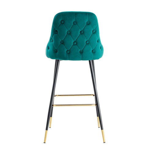 (Green, 2 Stools) VELVET BAR STOOLS BUTTON BACK BAR STOOLS BREAKFAST BAR STOOL Gold Tipped 2