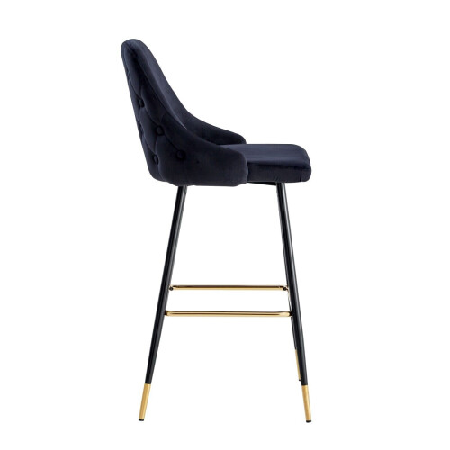 (Black, 2 Stools) VELVET BAR STOOLS BUTTON BACK BAR STOOLS BREAKFAST BAR STOOL Gold Tipped 2