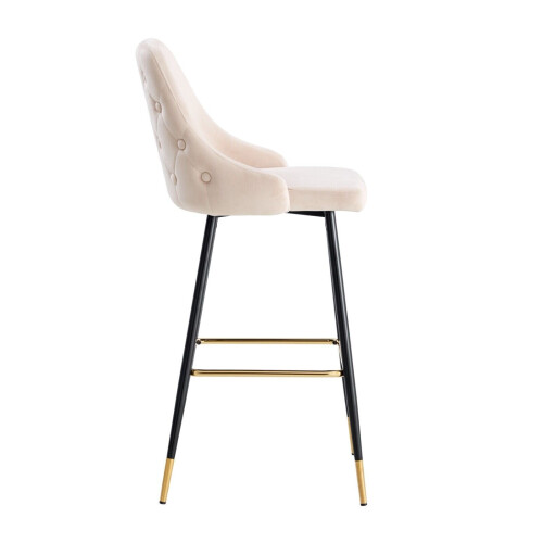 (Cream, 2 Stools) VELVET BAR STOOLS BUTTON BACK BAR STOOLS BREAKFAST BAR STOOL Gold Tipped 1