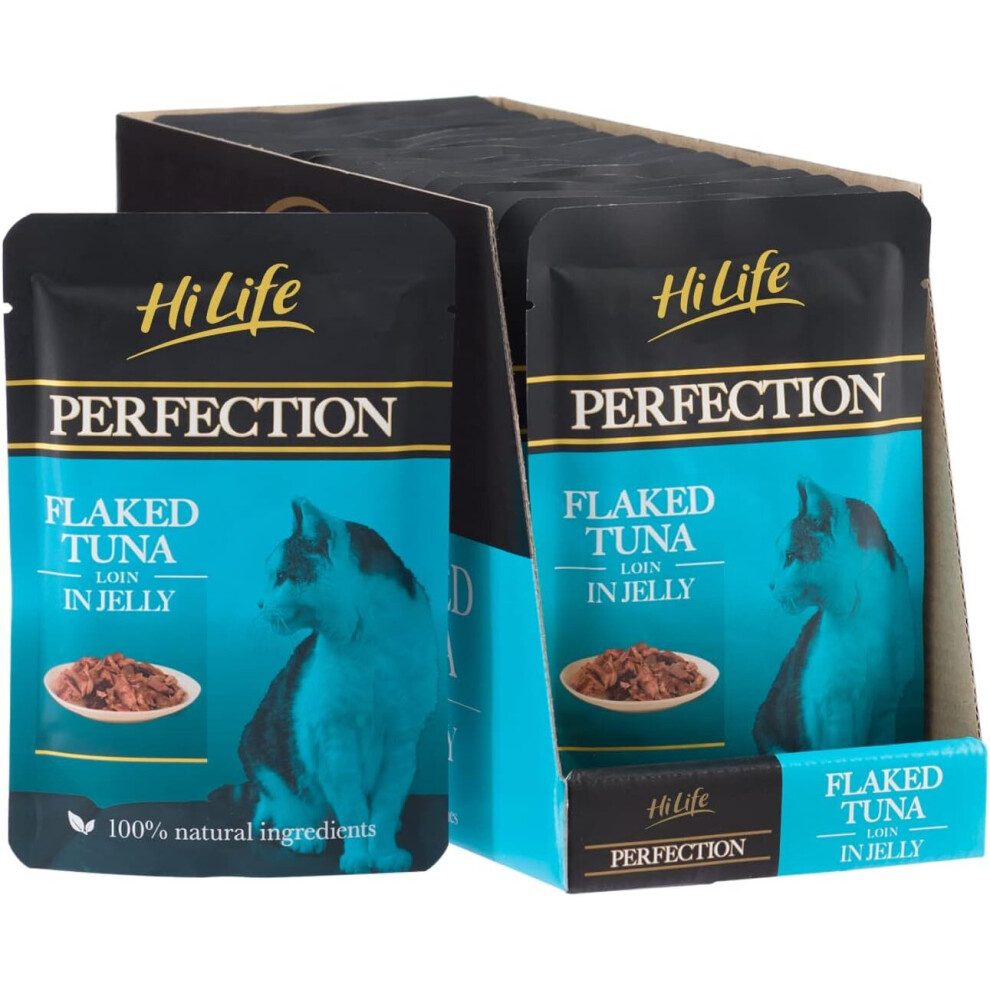 HiLife Perfection Wet Cat Food Flaked Tuna Loin in Jelly Natural Ingredients Grain Free, 18 Pouches x 70g