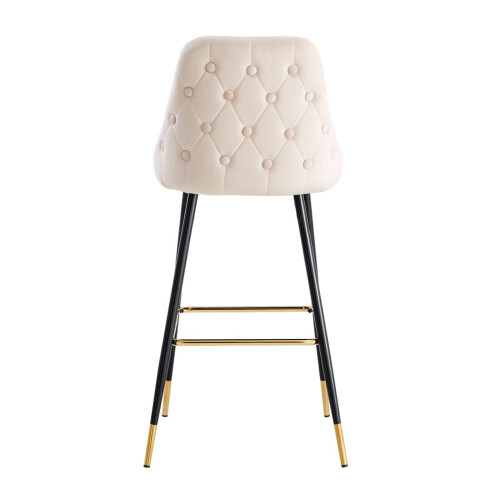 (Cream, 2 Stools) VELVET BAR STOOLS BUTTON BACK BAR STOOLS BREAKFAST BAR STOOL Gold Tipped 2