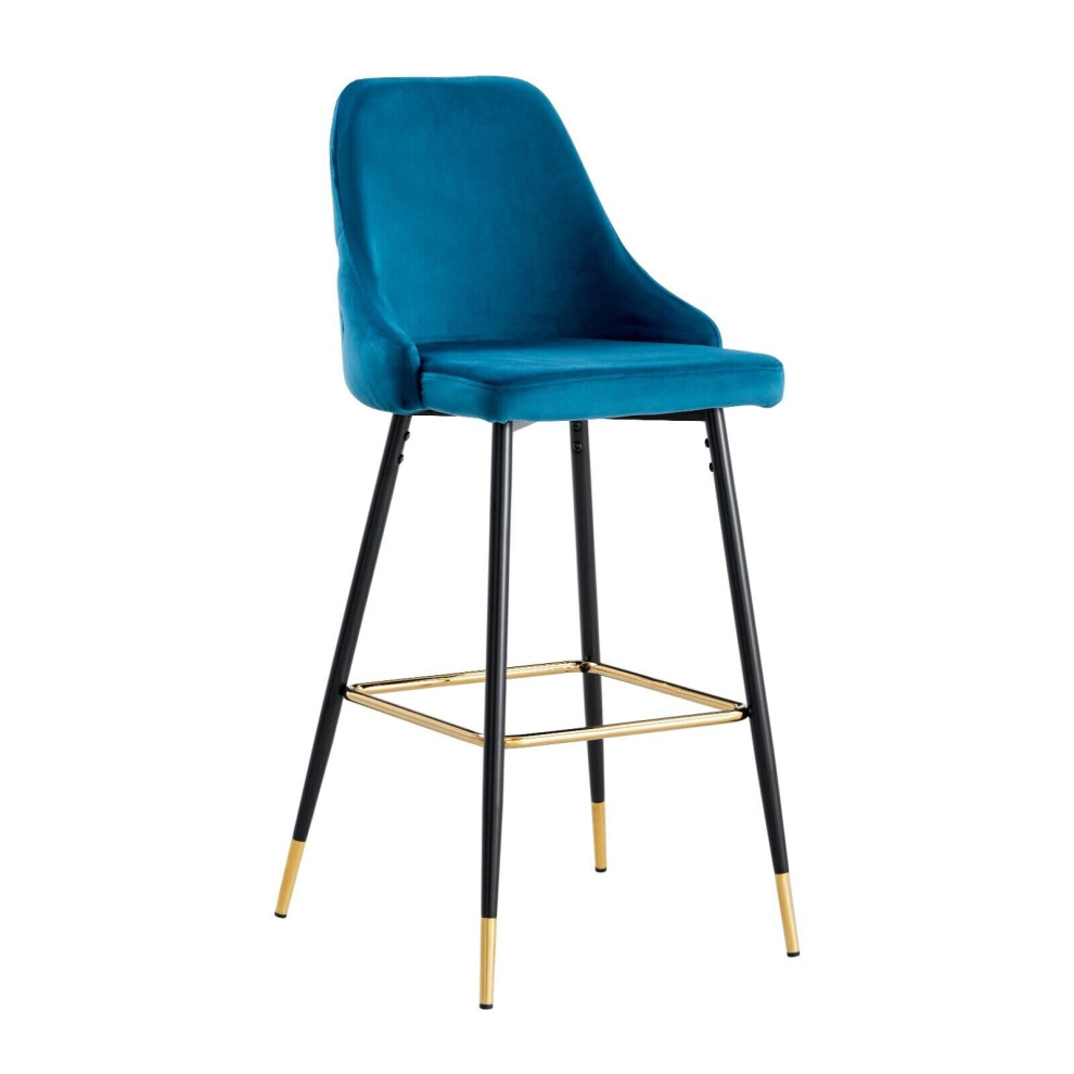 (Teal, 2 Stools) VELVET BAR STOOLS BUTTON BACK BAR STOOLS BREAKFAST BAR STOOL Gold Tipped