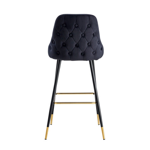 (Black, 2 Stools) VELVET BAR STOOLS BUTTON BACK BAR STOOLS BREAKFAST BAR STOOL Gold Tipped 1