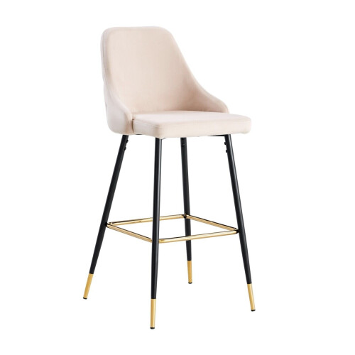(Cream, 2 Stools) VELVET BAR STOOLS BUTTON BACK BAR STOOLS BREAKFAST BAR STOOL Gold Tipped
