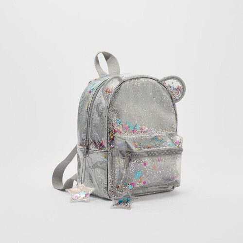 Silver cat ear glitter mini backpack ladies children glitter glitter sequin school backpack 2