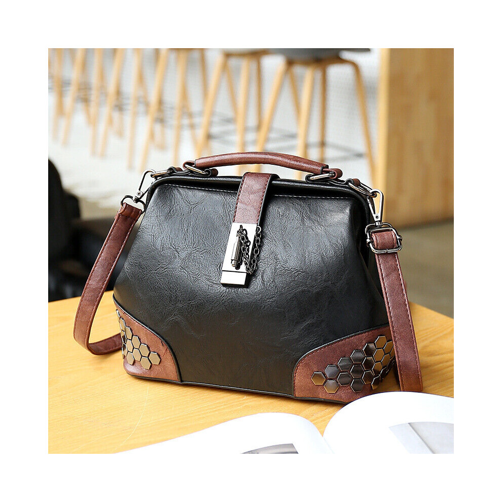 Women Handbag Leather Small Doctor Bag Women Shoulder Bag Female Crossbody Handbag Lock Chain Rivets Girls Vintage Women Bags