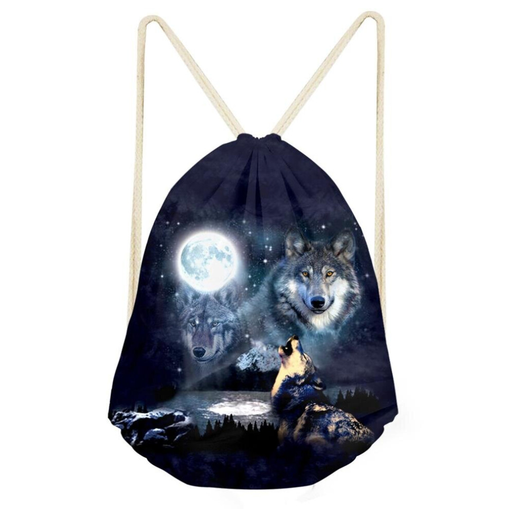 Mens Wolf Printed Drawstring Bags Kids Boys Drawstring Backpack Softback Men Beach Storage Bags Mochila-image-OPC-PBWVPGD-NEW