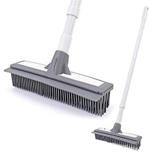 Rubber Broom Rubber Bristle Brush Adjustable from 73-127 cm Long Sweeping Brush Handle Rubber Lip for Effortless Removal of Animals Cats Dogs Hair