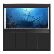 Ocean Aquarium Background Ship Sailing At Sea And Shipwreck In The Deep Sea Art Painting, Fish Tank Background Wallpaper Decoration-C 36"x20(91x50cm)