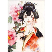 Stamped Cross Stitch Kits for Adults Beginners Japanese Girl DIY Gift Embroidery Needlework Crafts Home Decor 16x20 inch Easy (11CT Pre-Printed)