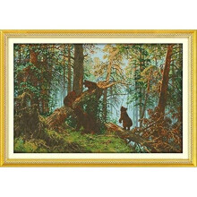 Cross Stitch Kits DIY Art Beginners for Adult and Kids Embroidery Pine Forest Morning Noodles,16x20 inch Crafts Needlework 11CT Stamped