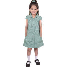 (8-9 Years, Green) Girls School Uniform Pleated Gingham Checked Dress