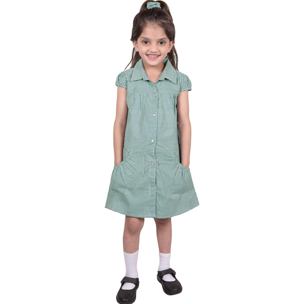 A2zkids (8-9 Years, ) Girls School Uniform Pleated Gingham Checked Dress Green