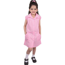 (13-14 Years, Baby Pink) Girls School Uniform Pleated Gingham Checked Dress