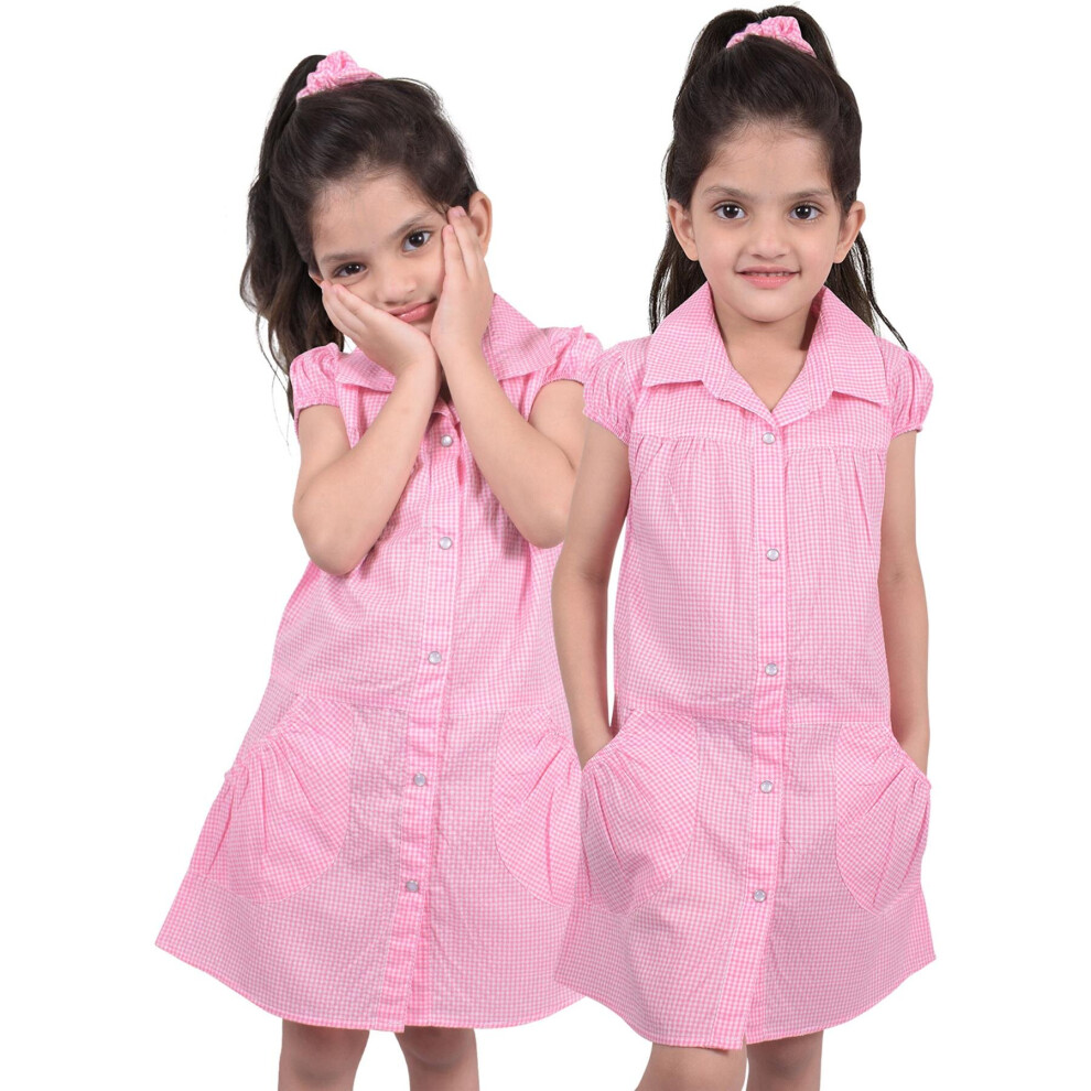 A2zkids (8-9 Years, Baby Pink) Girls School Uniform 2 Pack Pleated Gingham Dress