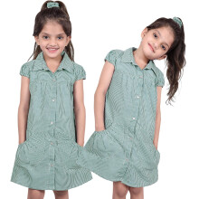(6-7 Years, Green) Girls School Uniform 2 Pack Pleated Gingham Dress