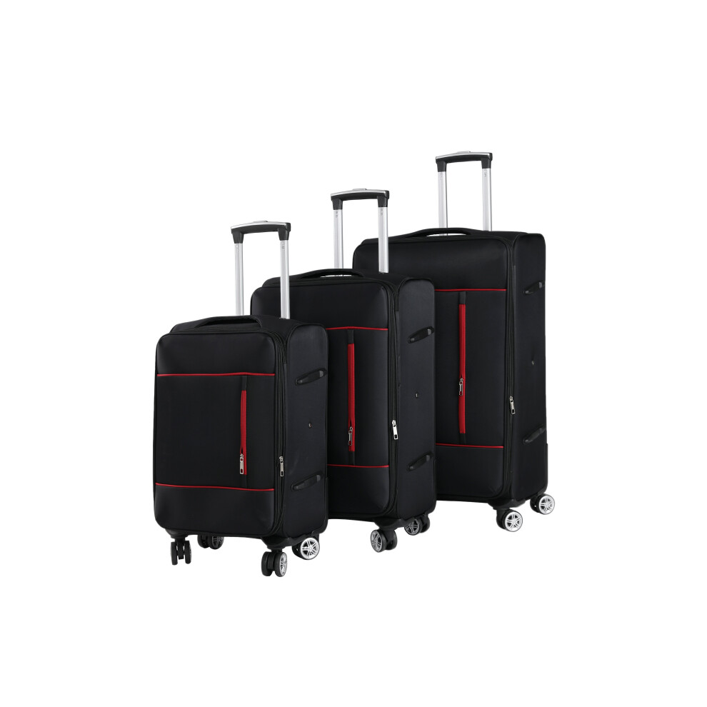 (Black 3PC Set) Cabin Luggage Lightweight Suitcase Set 4 Wheels