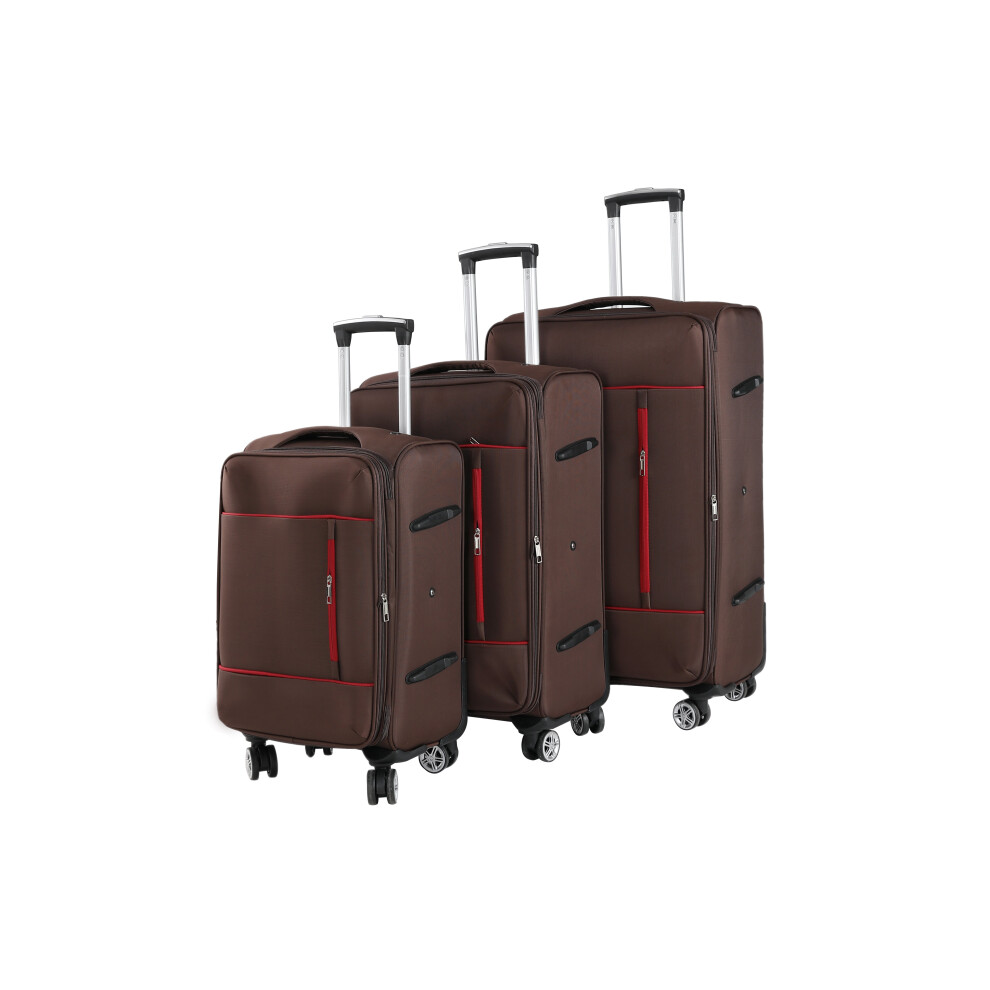 (Brown, Full 3pc Set) Cabin Luggage Lightweight Suitcase Set 4 Wheels-image-OPC-PBWVPZZ-NEW