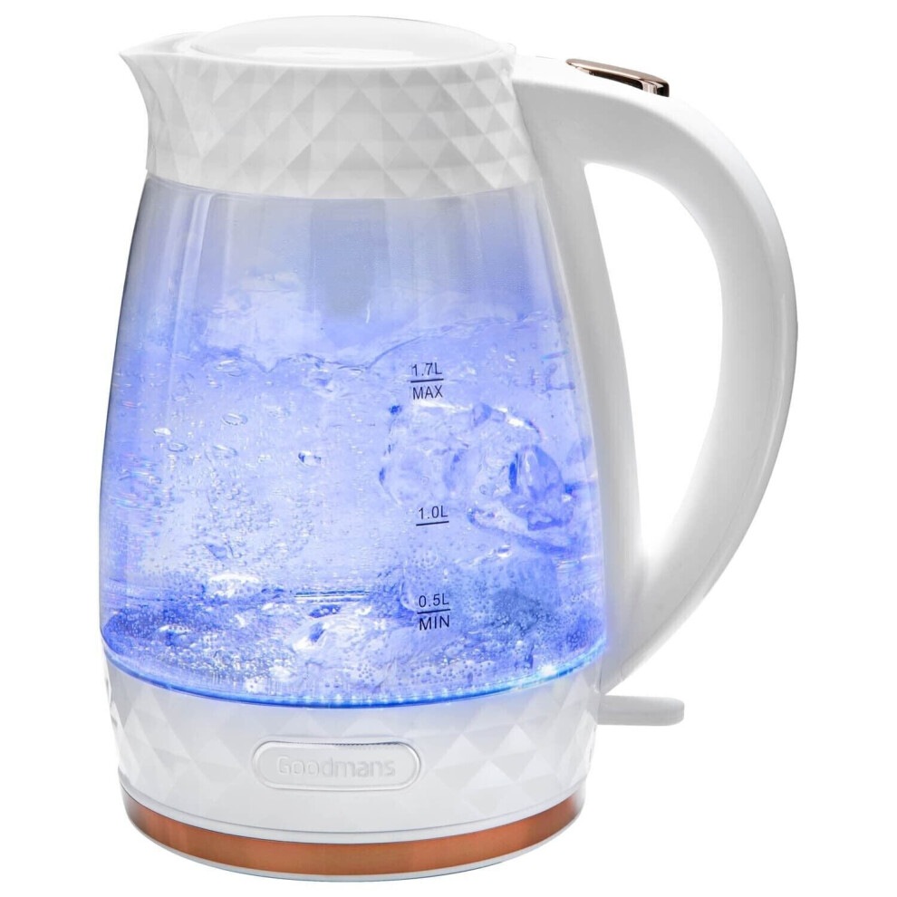 Diamond Glass Jug Kettle White & Rose Gold Kitchen Appliance Rapid Boil