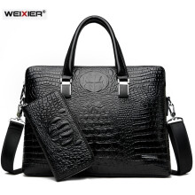 Mens Crocodile Pattern Briefcases PU Leather Handbags Business office laptop bag male Vintage messenger bag men