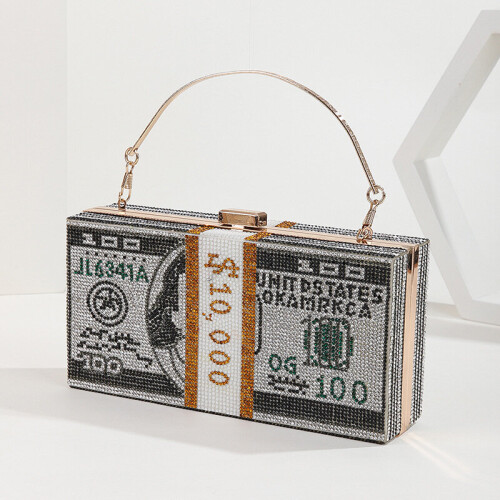 money clutch rhinestone purse 10000 dollars stack of cash evening handbags shoulder wedding dinner bag
