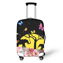 (YSFA2181F26 Beige-M) Twoheartsgirl Stylish Elephant and Flower Butterfly 18-32 Inch Baggage Protective Dust Cover Washable Travel Cover