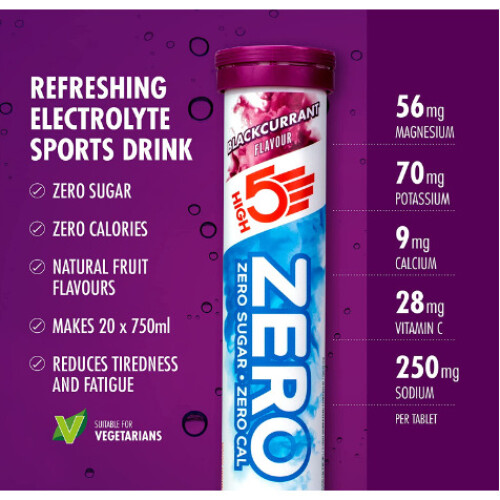 (20 Tabs Per Tube, Blackcurrant) High5 Zero Caffeine Hit - Pack Of 8 1