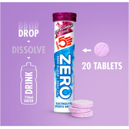 (20 Tabs Per Tube, Blackcurrant) High5 Zero Caffeine Hit - Pack Of 8 2