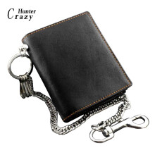 Mens Biker Leather Money Clip Wallet With Anti Theft Chain