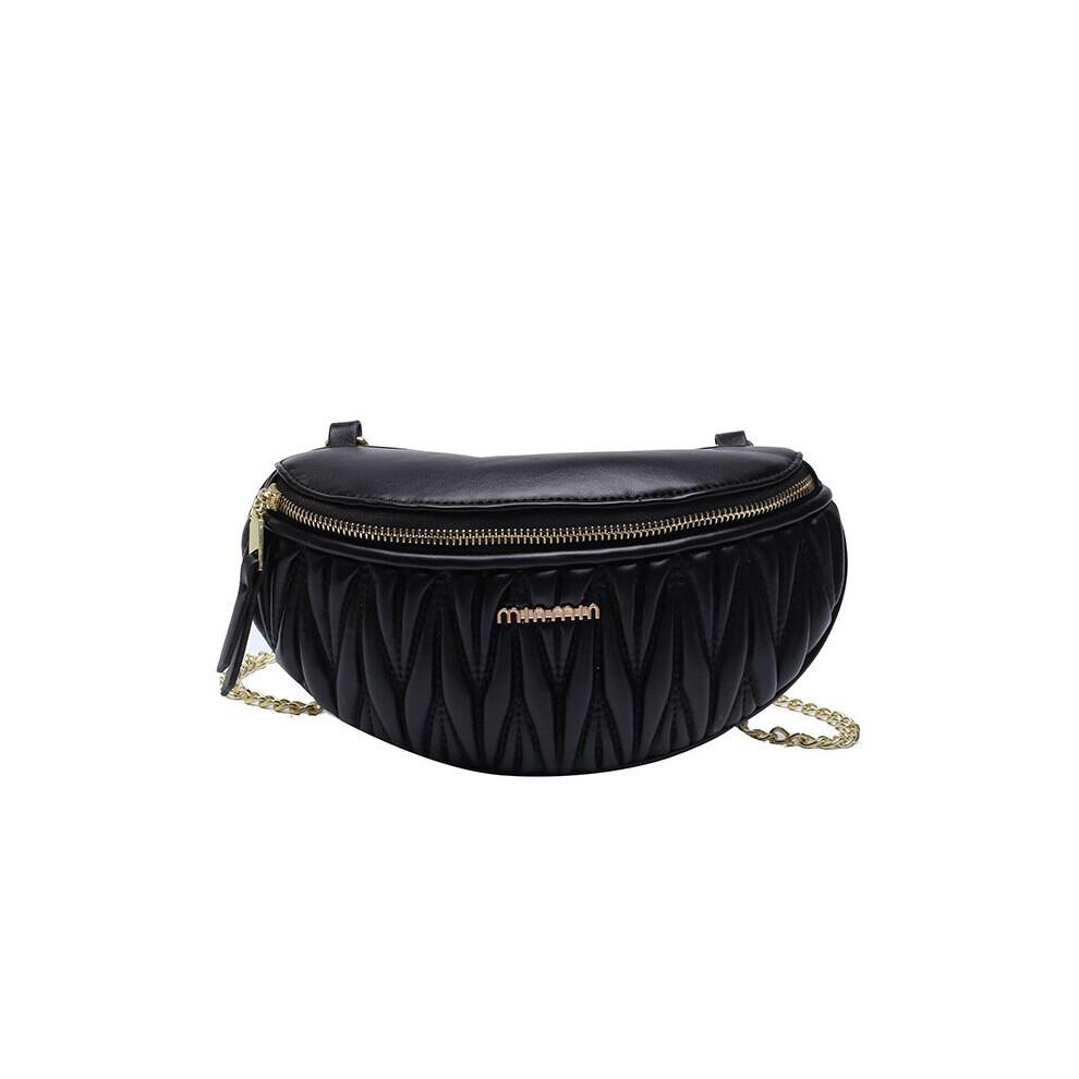 Diamond Lattice PU Leather Chain Waist Bags For Women Stylish Pleated Waist Pack Chain Crossbody Chest Bag-image-OPC-PBWX2R2-NEW