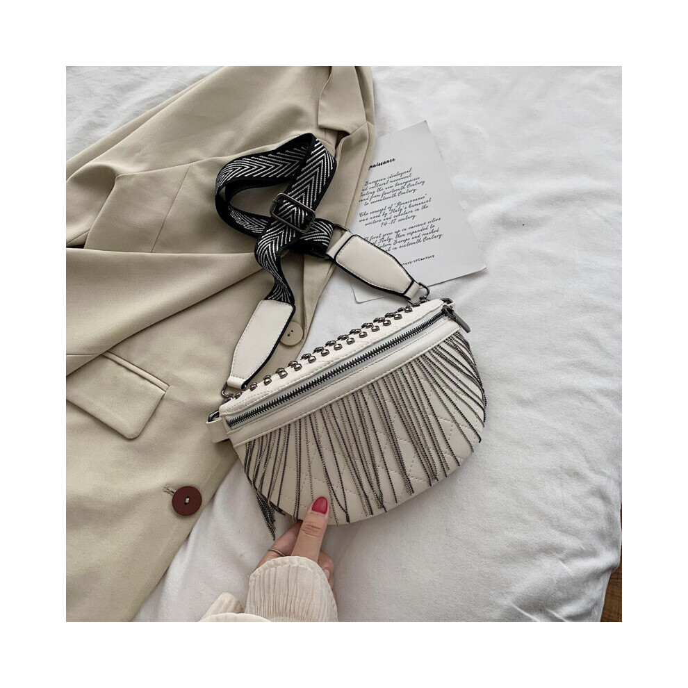 Rivet Tassel Fanny Packs for Women Chain Waist Bag Female Waist Pack Ladies Wide Strap Crossbody Bag-image-OPC-PBWX2WH-NEW