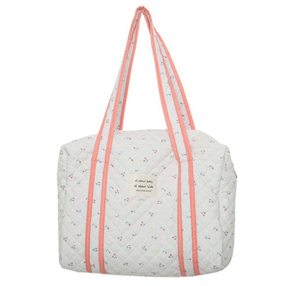 Bear Flower Embroidery Pattern Baby Beige Cotton Fabric Zipper Diaper Handbag Luggage Bag Outdoor Travel Mummy Bags