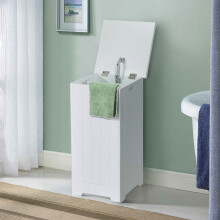 White Wooden Laundry Cabinet with Lid Freestanding Hamper Chest for Large Capacity Storage