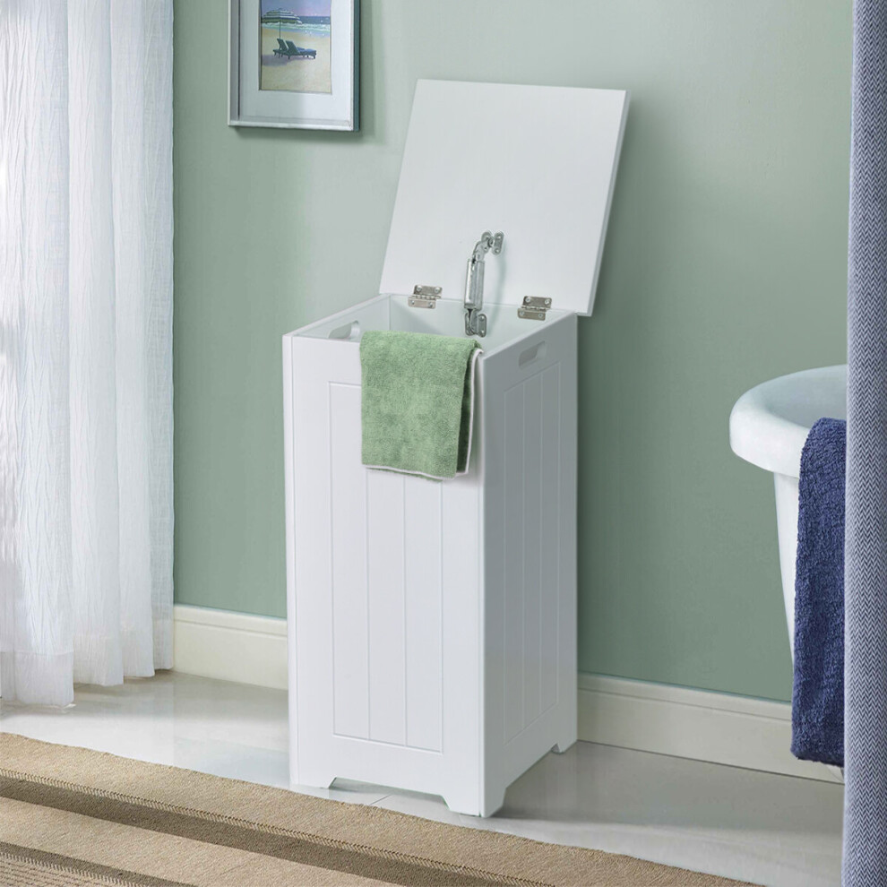 Wooden Laundry Cabinet Hamper Chest White Storage Cupboard BinWith Lid
