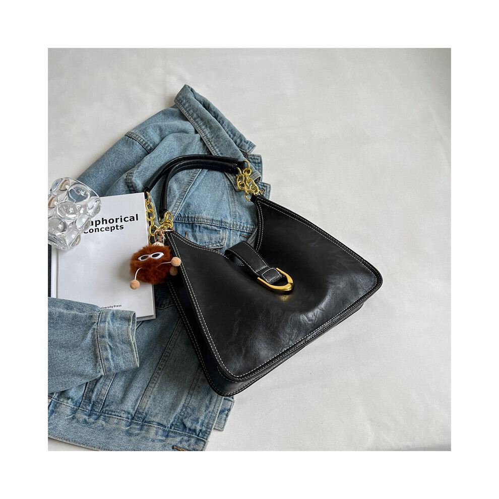 [BXX] Simply High Solid PU Leather Underarm Bucket Bags For Women Vintage Metal Chain Shopping Handbag 8Q0147-image-OPC-PBWXHYY-NEW