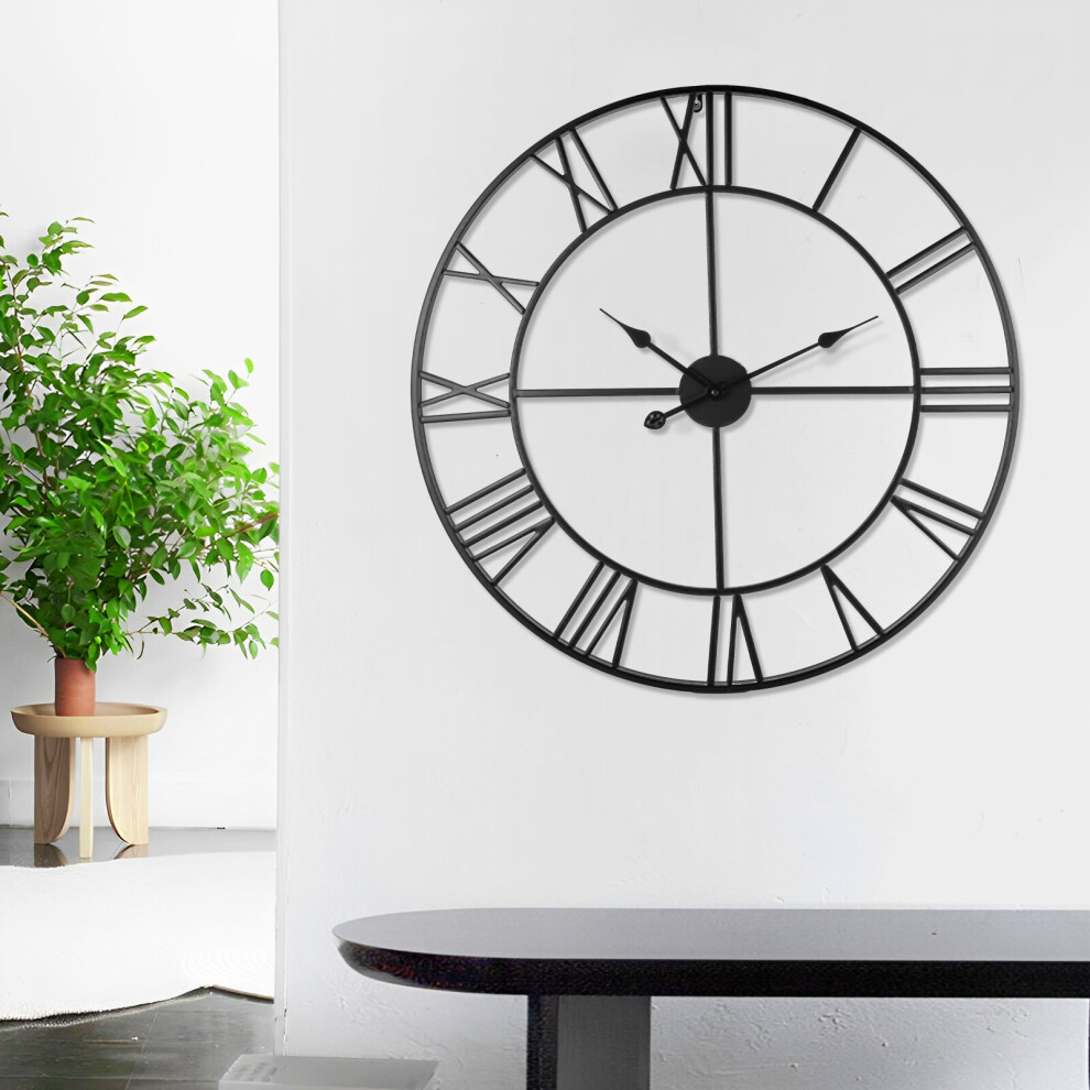 78CM Golden LARGE ROMAN NUMERALS SKELETON WALL CLOCK OPEN FACE ROUND