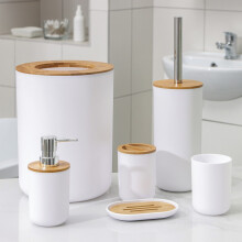 (White) 6pcs Bathroom Accessories Set Bin Soap Dispenser