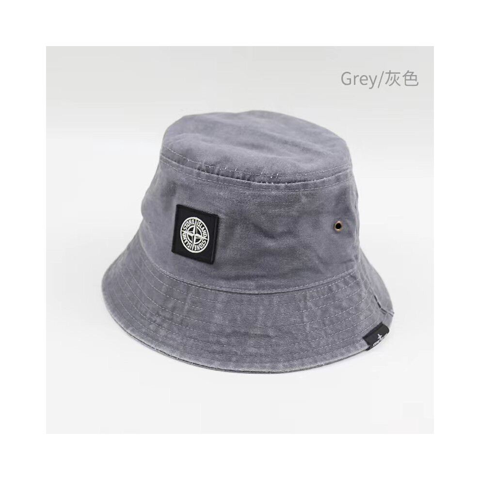 (Grey washed Bucket hat) Unisex Stone Island Retro Style Fisherman's Hat Men And Women Outdoor Bucket Hat