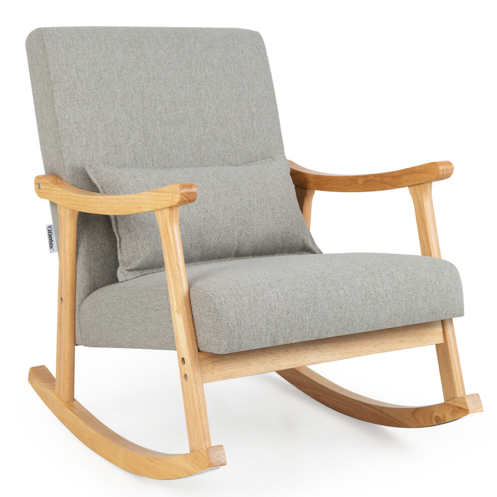 Modern Rocking Chair Upholstered Leisure Armchair w/ Backrest & Pillow-image-OPC-PBWXJKJ-NEW