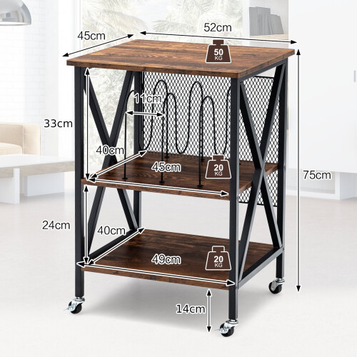 Costway 3-tier Rolling Stand Rustic Vinyl Record Storage Holder w/ 3 Dividers 1