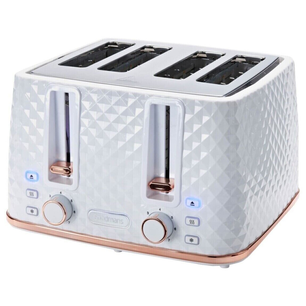 White & Rose Gold 4 Slices Toaster with Defrost, Reheat and Cancel Button