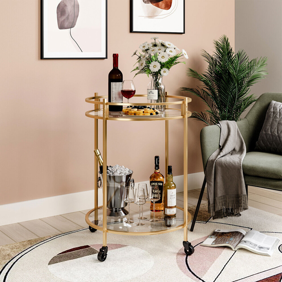 Wine Drinks Trolley Glass Shelf Storage Display Rack