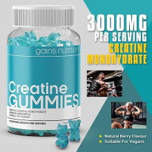 Gains Nutrition Creatine Gummies for Men & Women - 60 Chewable Gummies (1 Months Supply) - 3000mg - Natural Berry Flavoured,