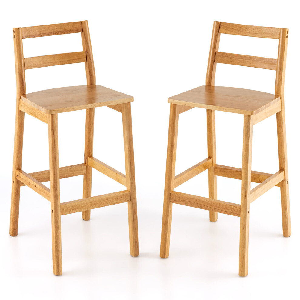 Set of 2 Bar Stools Wooden Dining Counter Height Chairs with Backrests