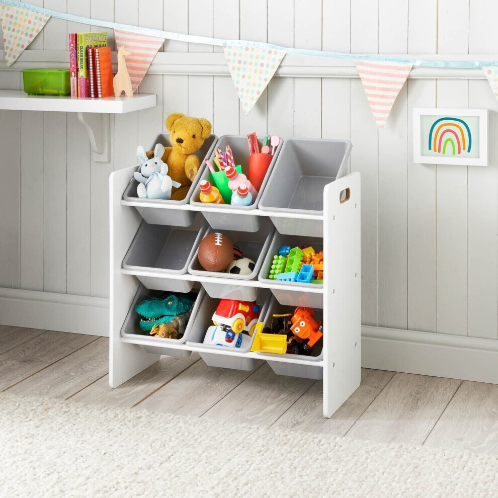 Children's Toy Storage Unit with 9 Removable Plastic Bins Kids Shelves Organiser