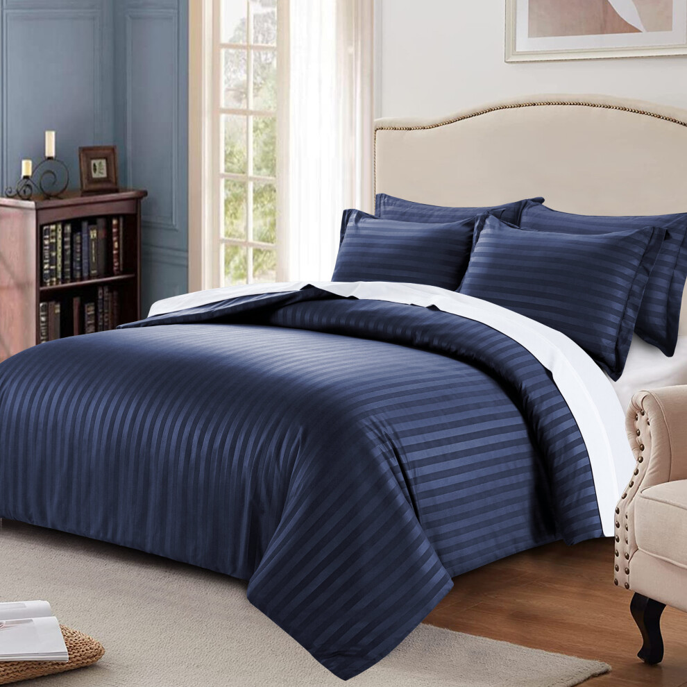 (King, Navy) Reversible Duvet Quilt Cover Single Double King UK